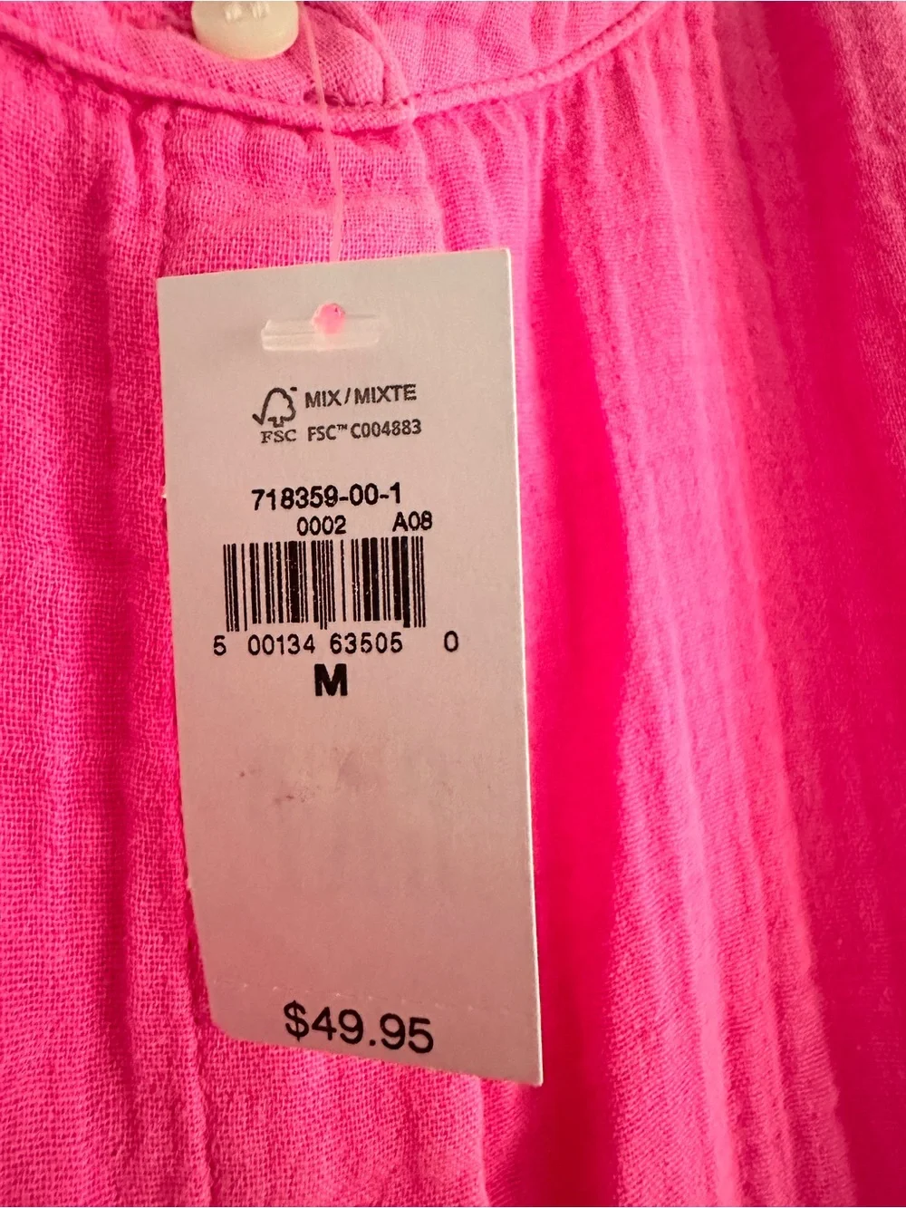 GAP Cotton Gauze Dolman Shirt Bright Pink Button-Front Short Sleeve M New